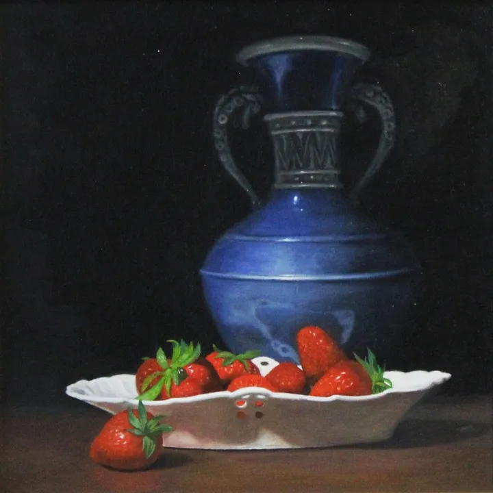 Blue Vase and Strawberries, artwork by James Zhao