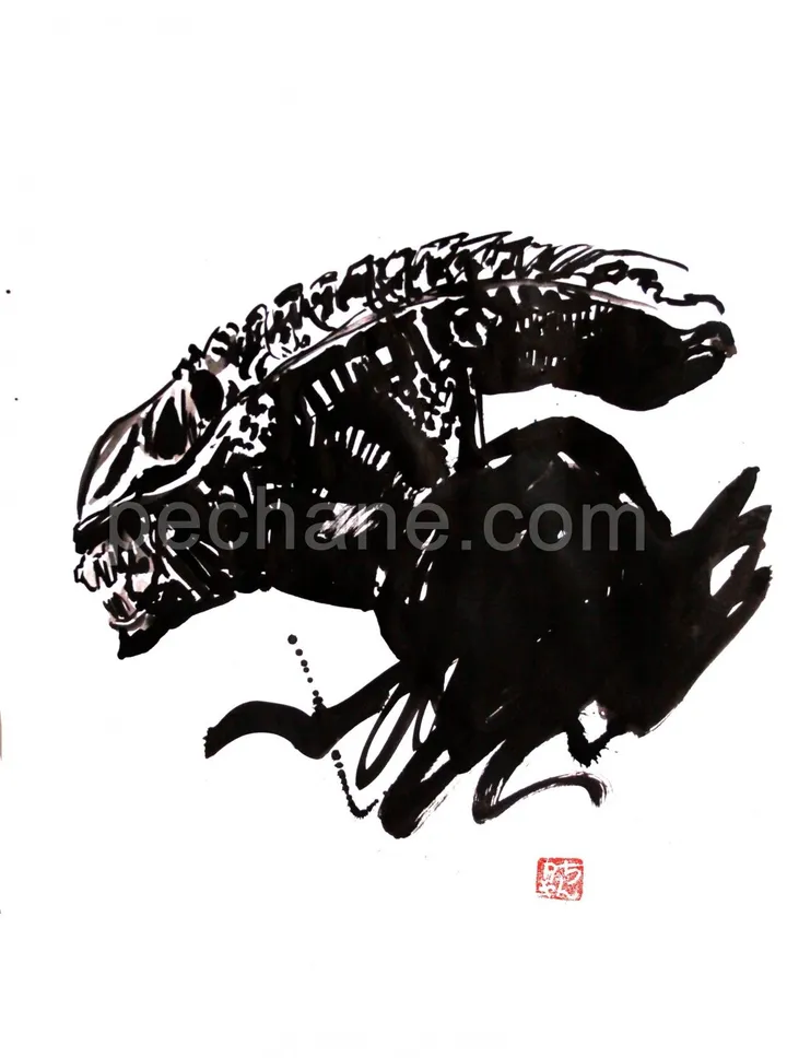 alien, œuvre de pechane sumi-e
