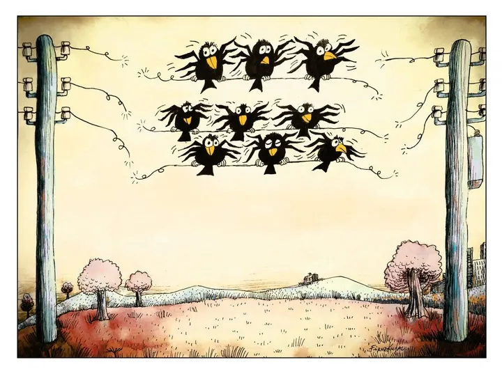 CHOICES or BIRDS ON WIRE, artwork by Firuz Kutal