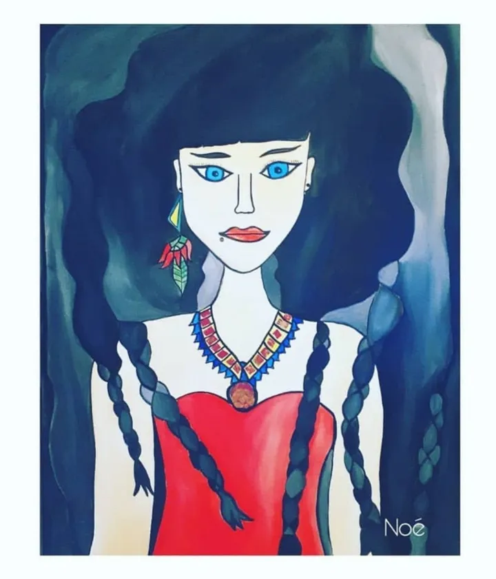 Brunette Woman at the earring, artwork by No Hé