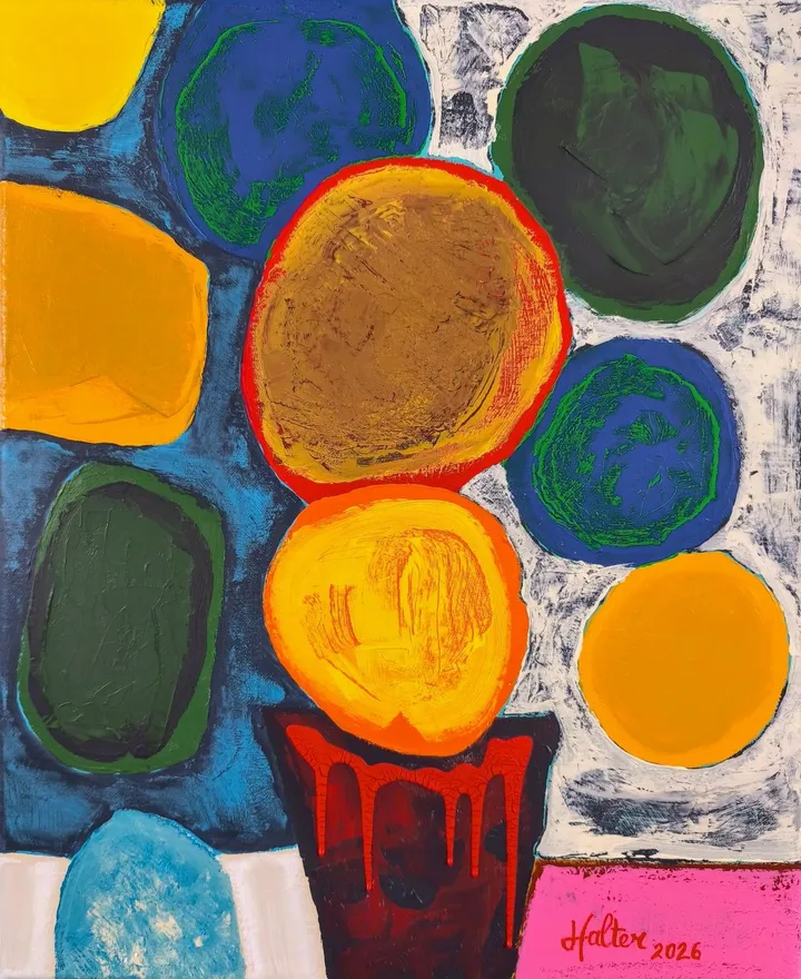 Feuilles et pot à la glaçure rouge, œuvre de Alain HALTER