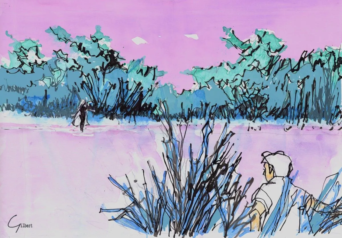 Across the river and into the trees, artwork by Nigel Gilbert
