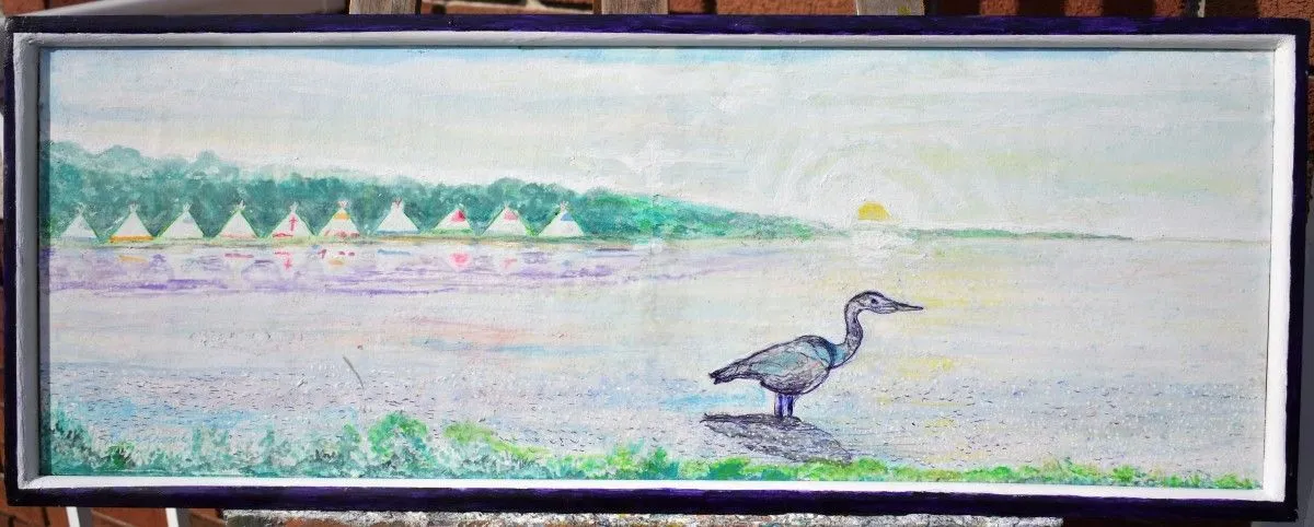héron a la pêche, fishing heron, œuvre de Denis Roucau