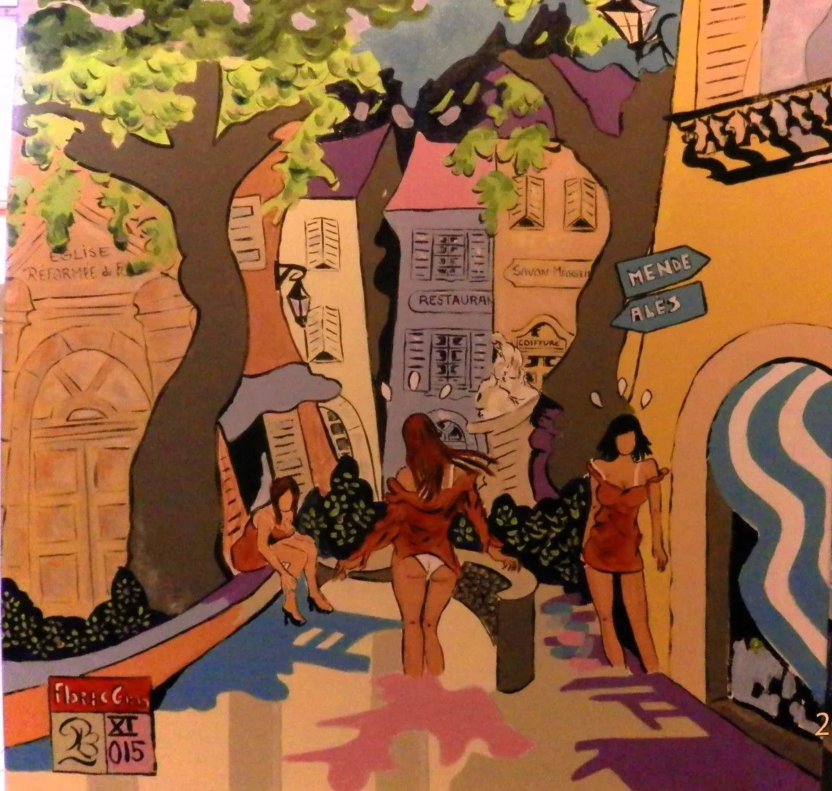 "Three red girls in Florac", œuvre de Patrick Bergès