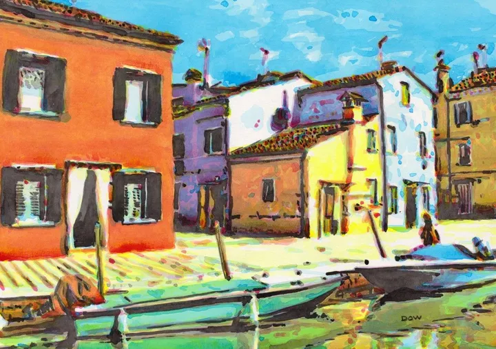 Italy boats, artwork by Dow Thompson