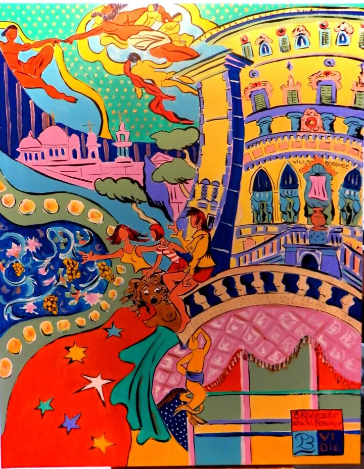 "Tre ragazze alla villa Borghese", œuvre de Patrick Bergès