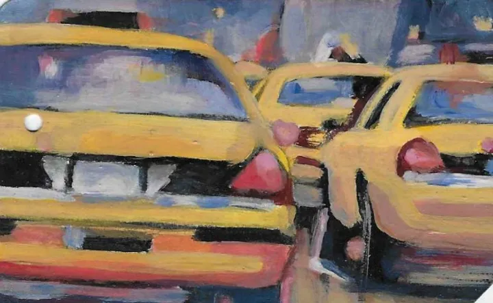 Taxi Jam on the back of a NYC used Metro Card, œuvre de Stephanie Fonteyn