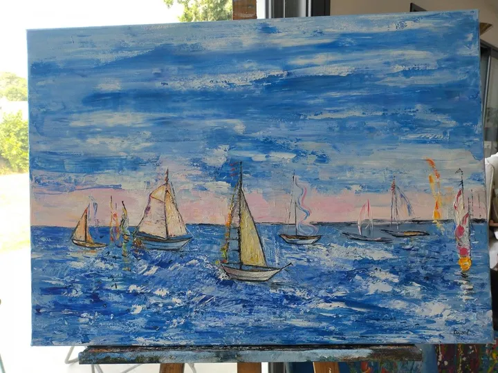 Bateaux en mer, artwork by annick Ayoul