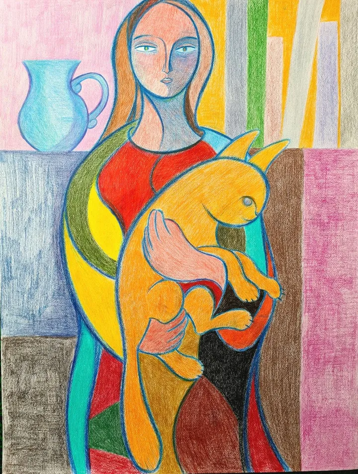 Femme avec chat, artwork by Yassine Ounis