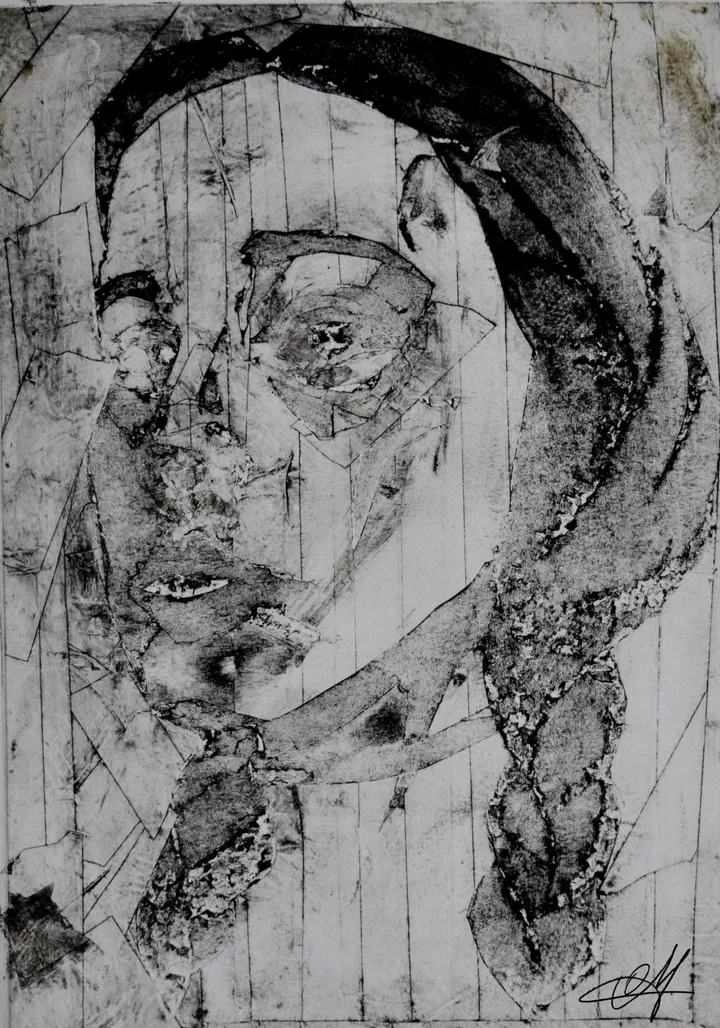 ~ abstract self portait - printmaking, artwork by Olimpia Mazzei