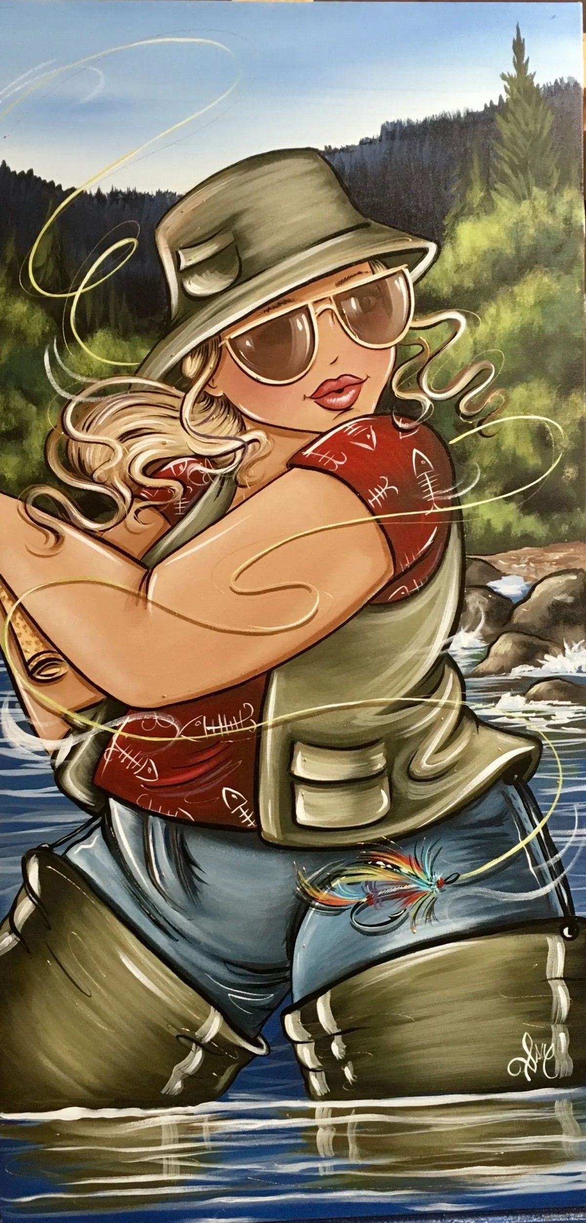 Pêche au saumon, œuvre de Isabelle Desrochers