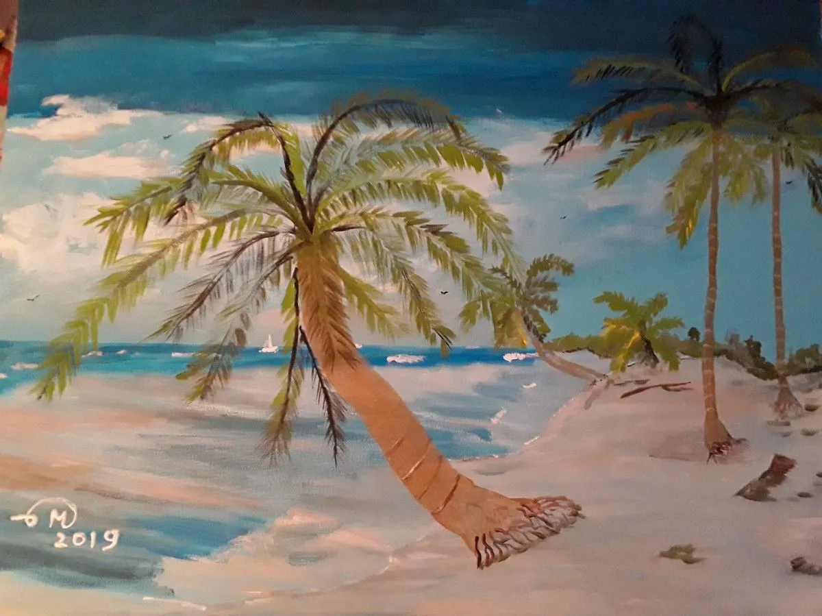 PALMIERS AU BORD DE L`EAU, œuvre de Catherine ROUCOU