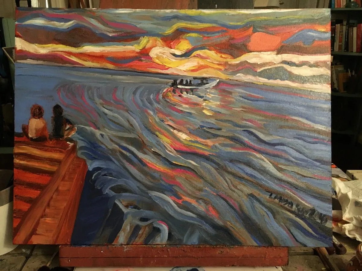 Sunset in Roatan, artwork by Ligia Moya