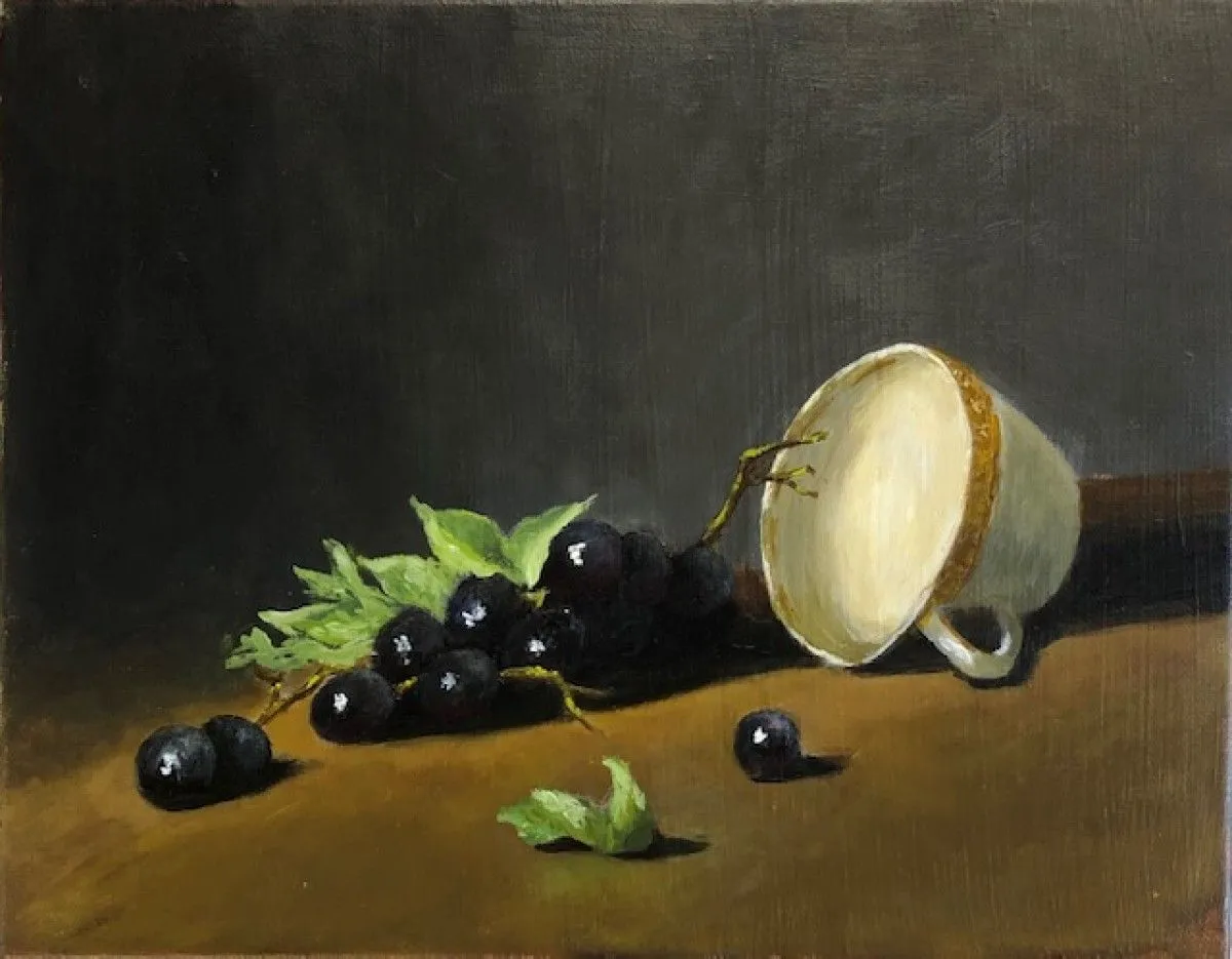 Tea Cup and Grapes, artwork by Dominique Carrie