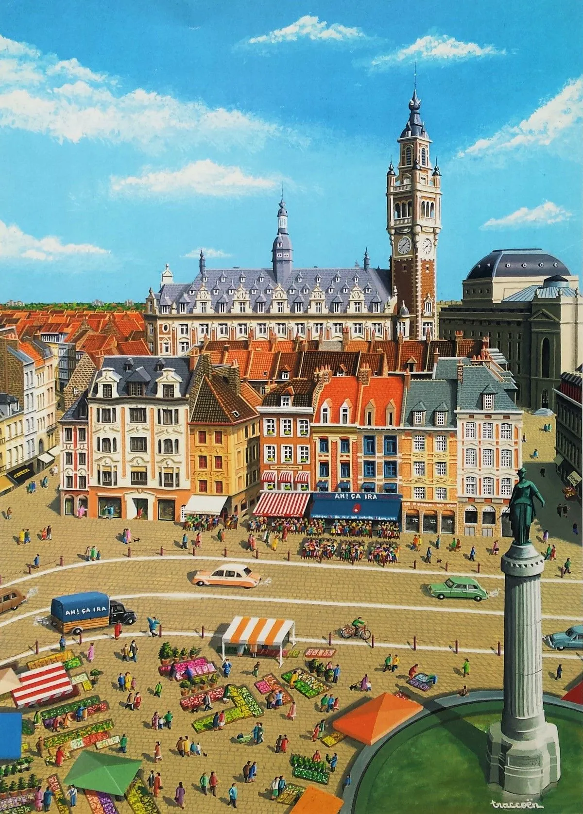 Lille. La Grand Place ( postal card ), artwork by Thierry Traccoën