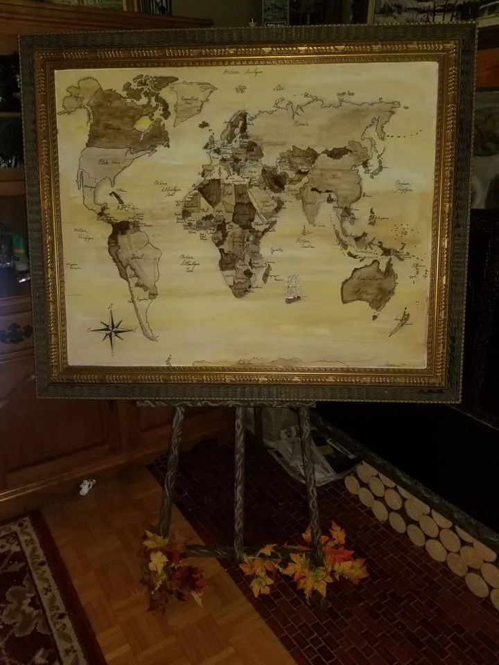 Carte politique du monde, œuvre de Naomie Allard