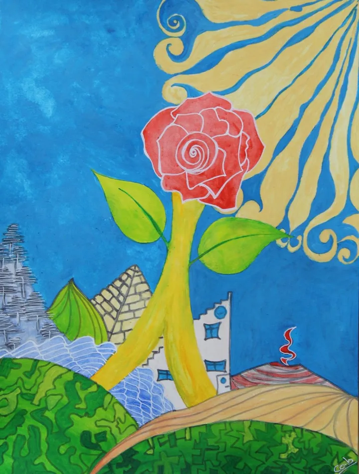 Rose perchée, artwork by Corinne Brossier