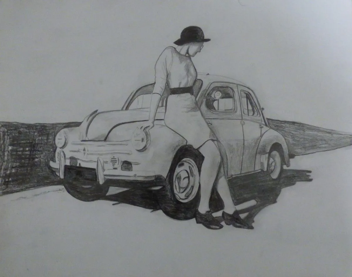 femme et voiture, œuvre de Henri Gamache