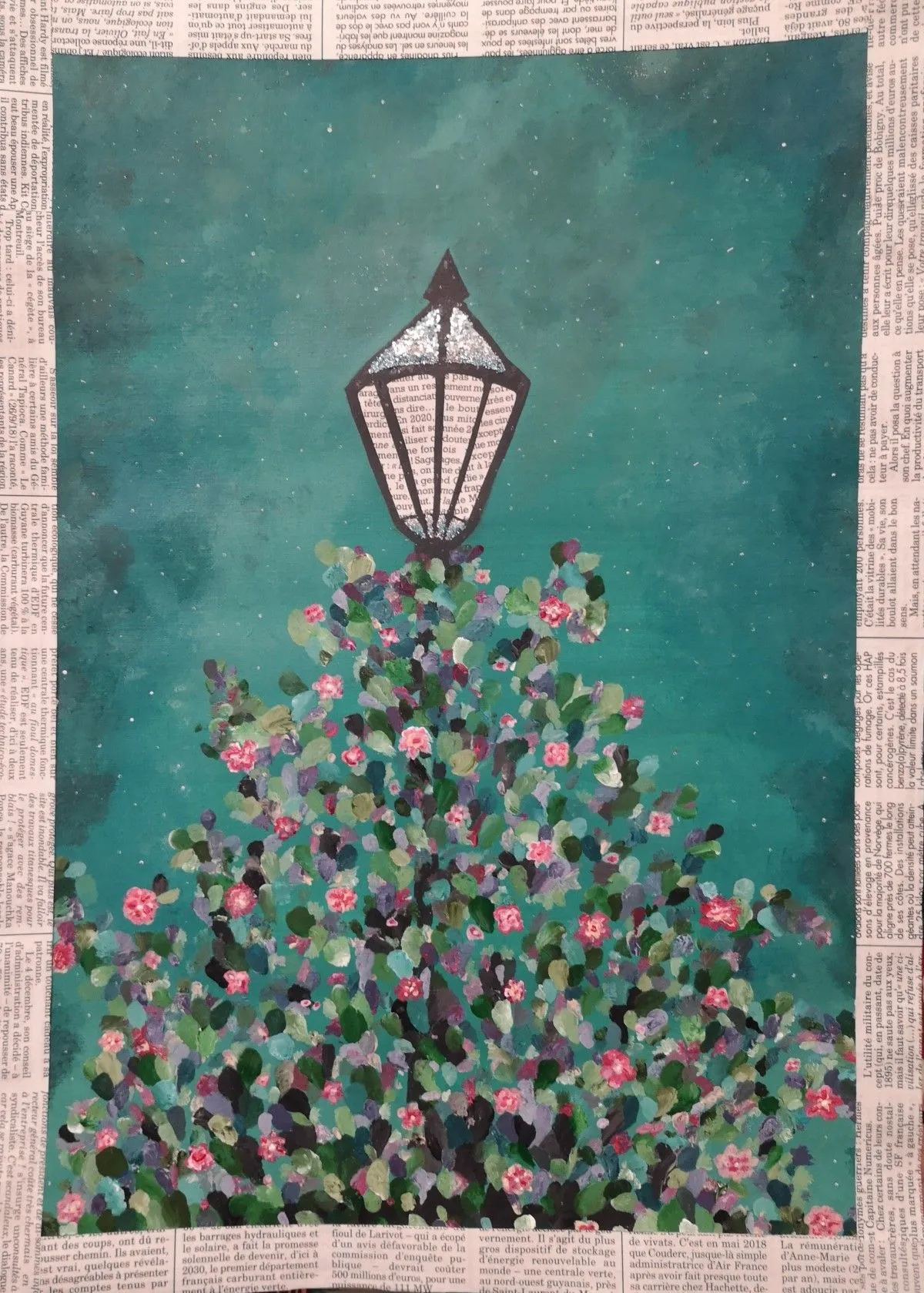 Lampadaire sous une nuit étoilée, œuvre de Candice GONCALVES