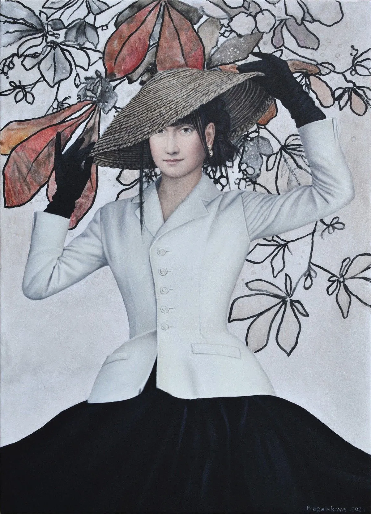 Contemporary painting with Mona Lisa "New Hat", artwork by Nataliya Bagatskaya