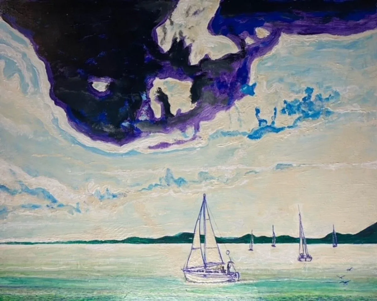 Voiliers sur mer, œuvre de Denis Roucau