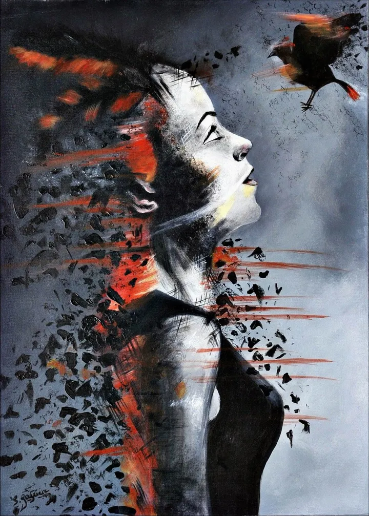 LA FEMME ET L OISEAU, œuvre de SYLVIE GAGNIERE