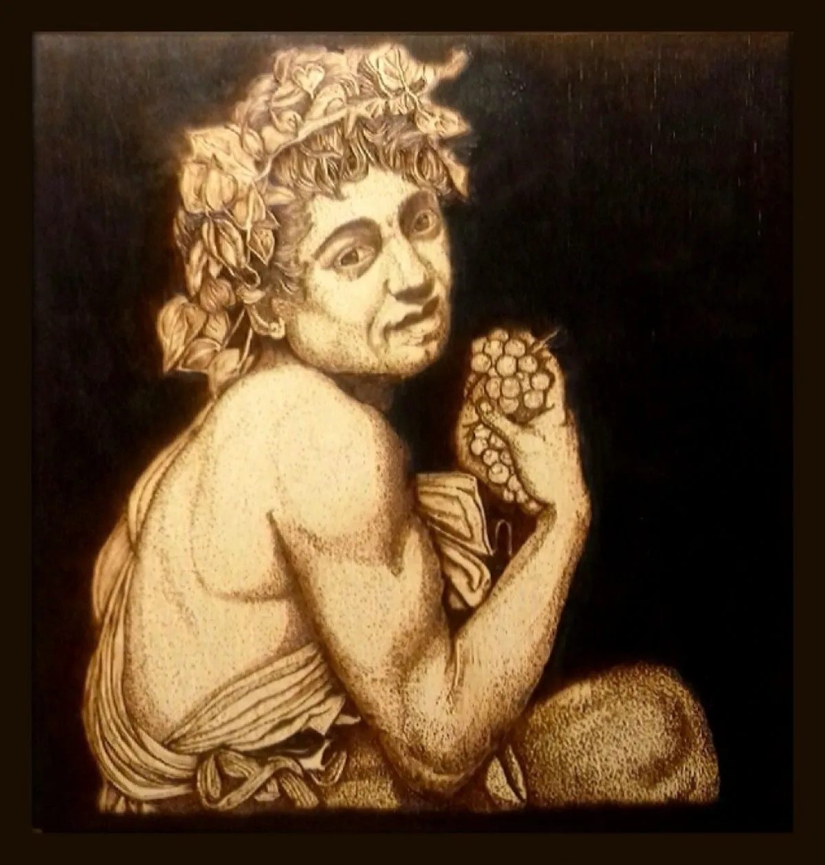 Pyrography Art - Bachus, artwork by Isidoros Roussos