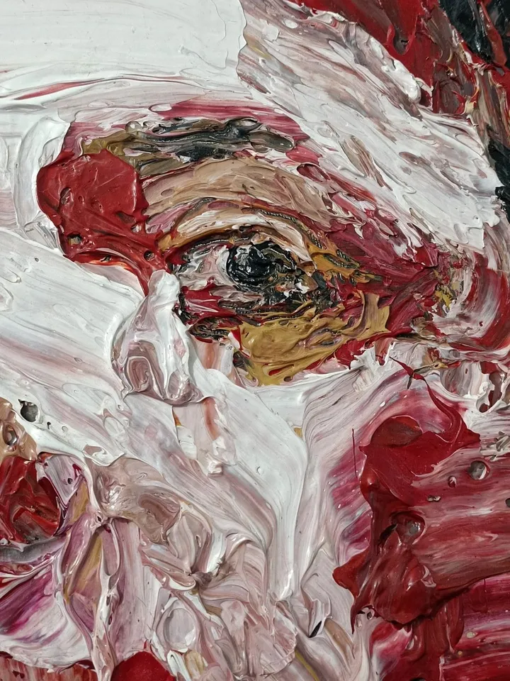 Self portait in red, œuvre de Rifat Ara Mim