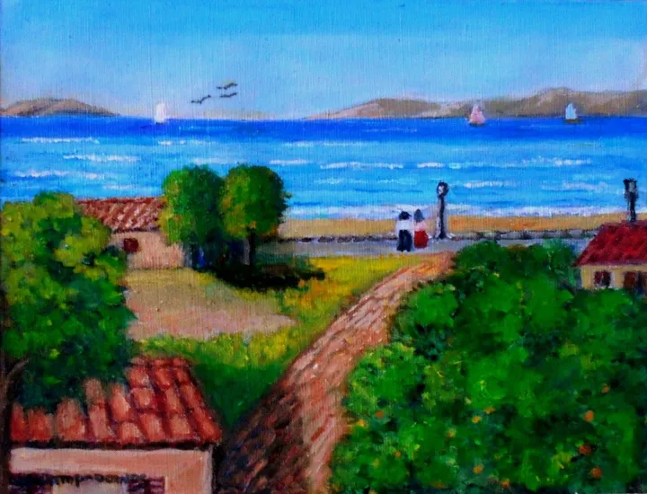 village  Drepanon in Greece, artwork by Konstantinos Charalampopoulos