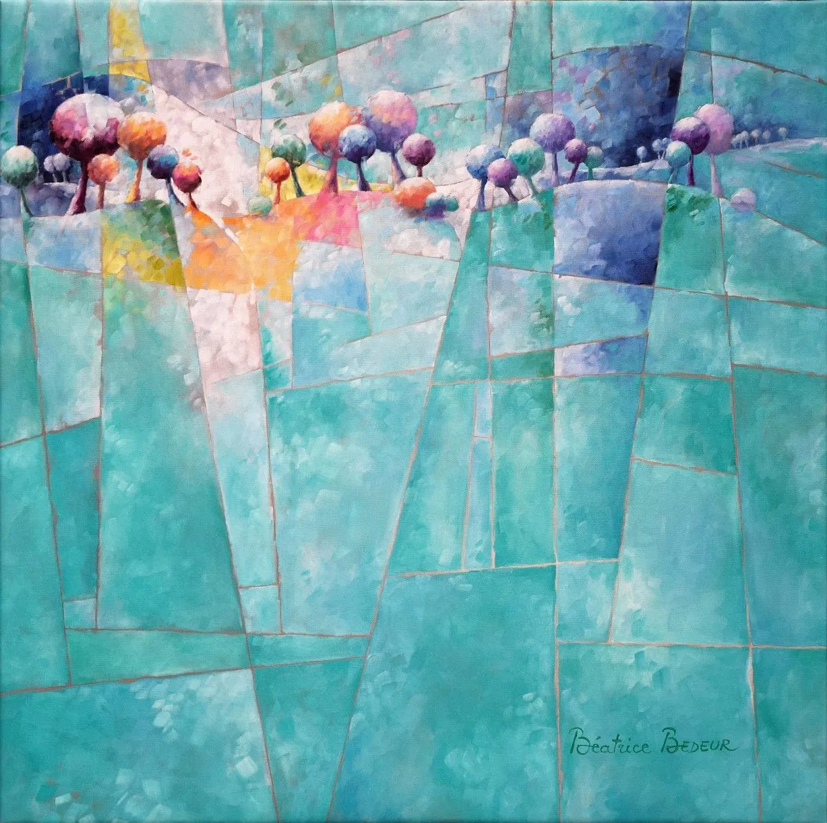 Landscape and trees in turquoise, œuvre de Béatrice BEDEUR