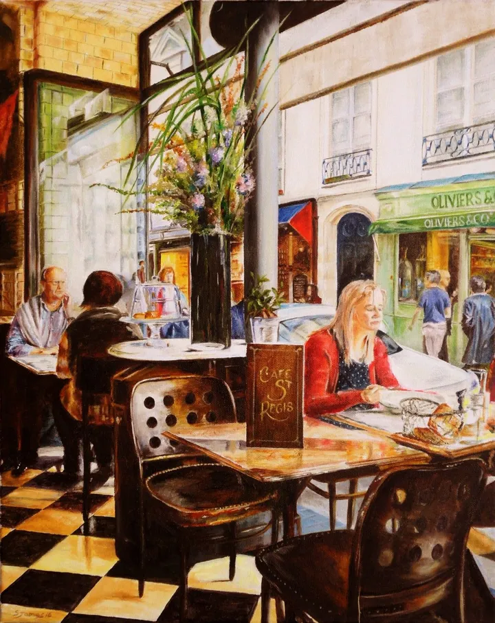 Lunch in the St Regis Cafe, Paris, artwork by Steve James
