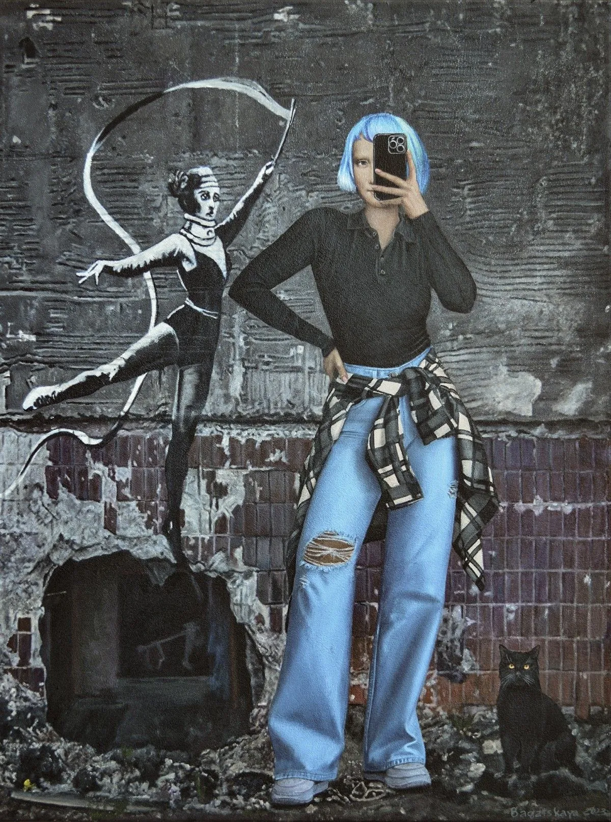 Selfie with Banksy Art, œuvre de Nataliya Bagatskaya