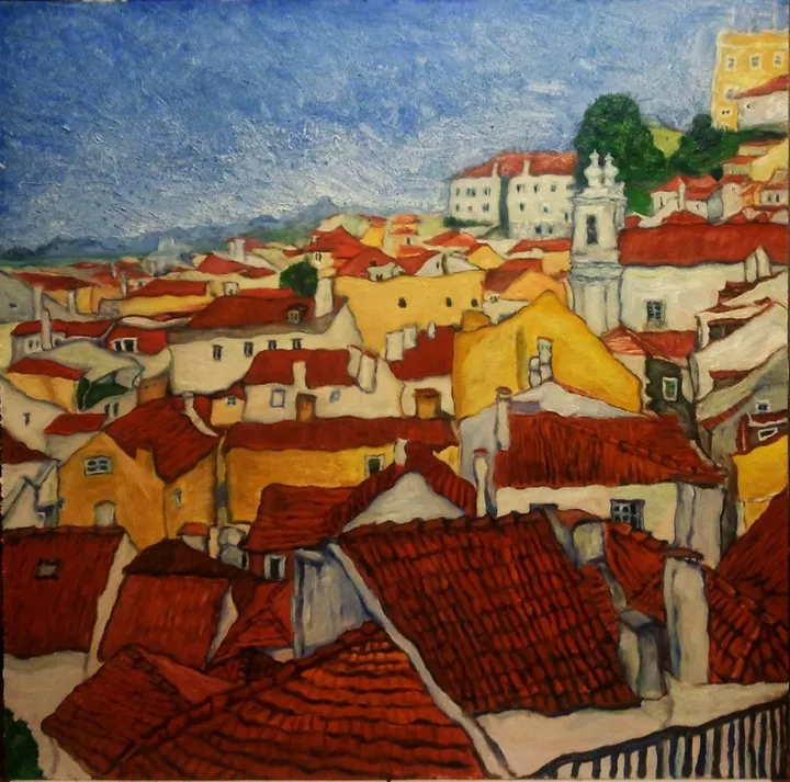Lisbon. Lookout Point Largo de Santo Estêvão, artwork by Marina Tregubova