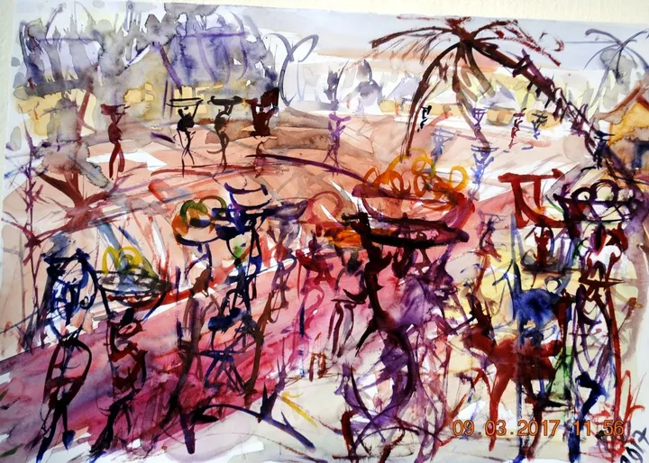 Farm goers, artwork by Akpan Usoroh