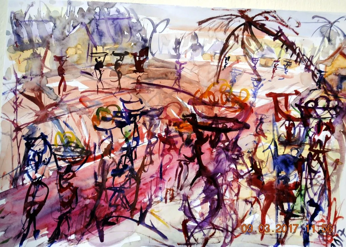 Farm goers, artwork by Akpan Usoroh