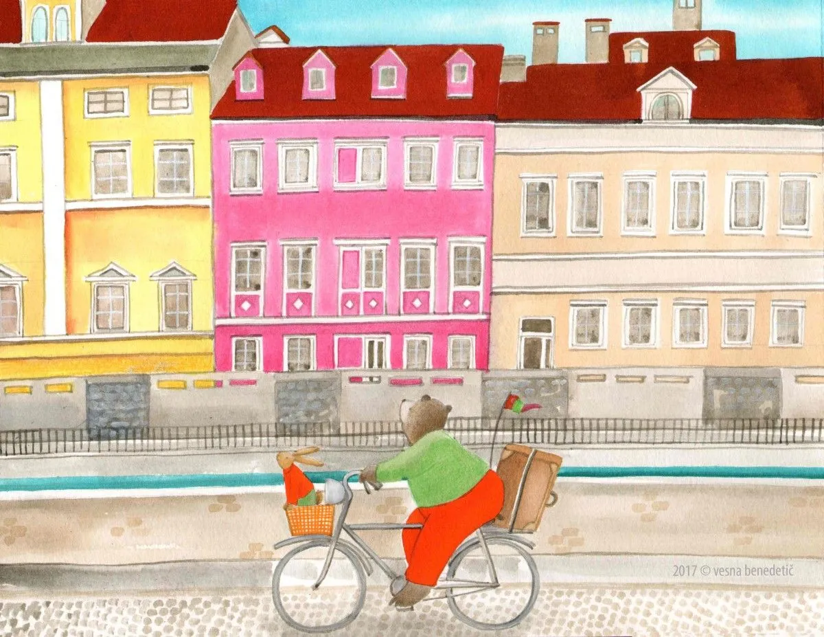 Ljubljana by bike, artwork by Vesna Benedetic