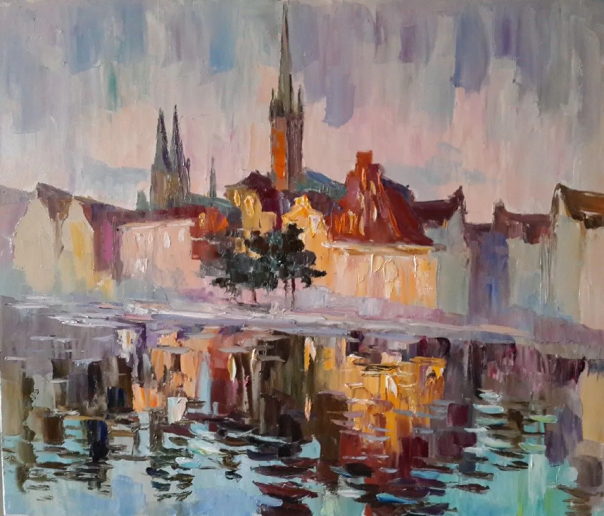Lubeck. Saint Piter`s church in twilight, œuvre de Olga Karpenko