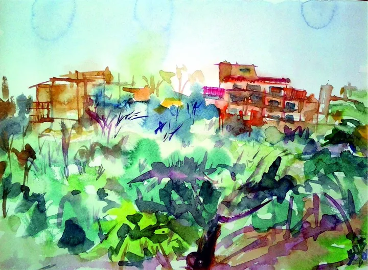 Costa Brava hotel neighbors, artwork by Akpan Usoroh