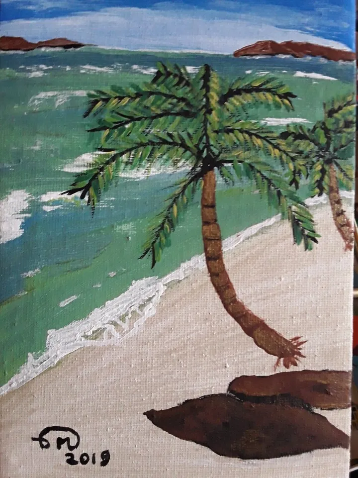 PLAGE AUX PALMIERS, œuvre de Catherine ROUCOU
