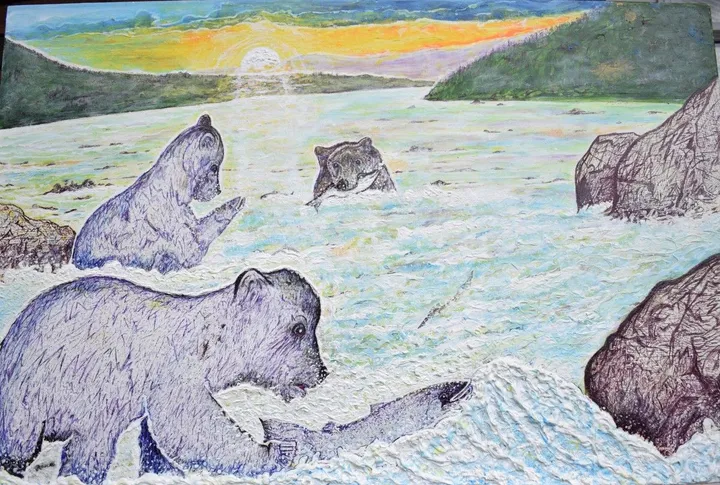 Salmon river, artwork by Denis Roucau