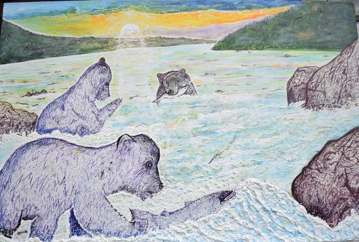 Salmon river, artwork by Denis Roucau