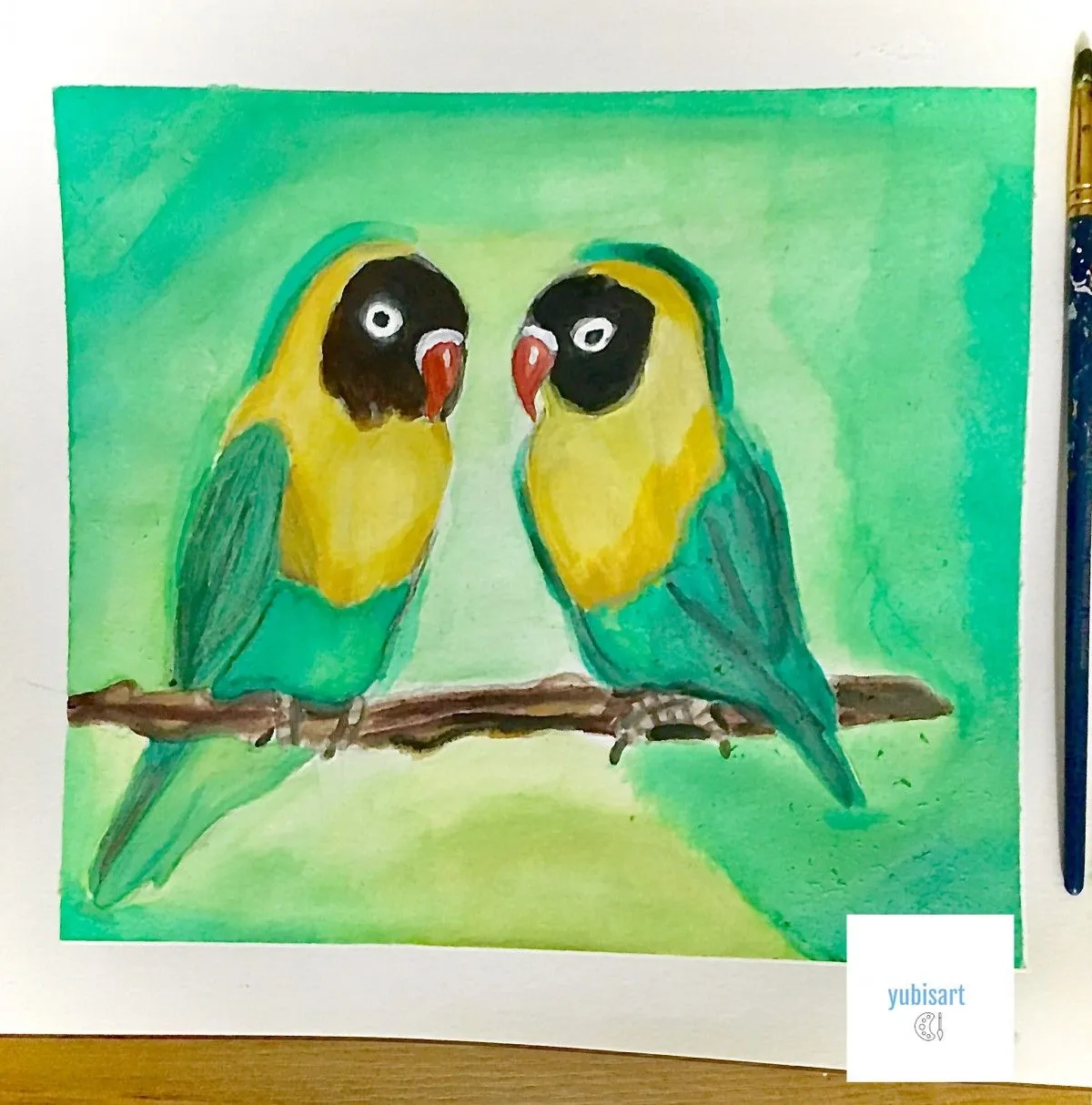 lovebirds painting, artwork by yubirna paulino