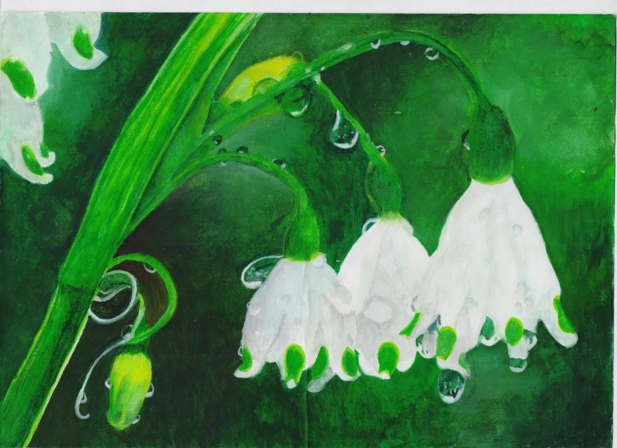 flowers with water drops, artwork by KUMUDU NISHANTHI