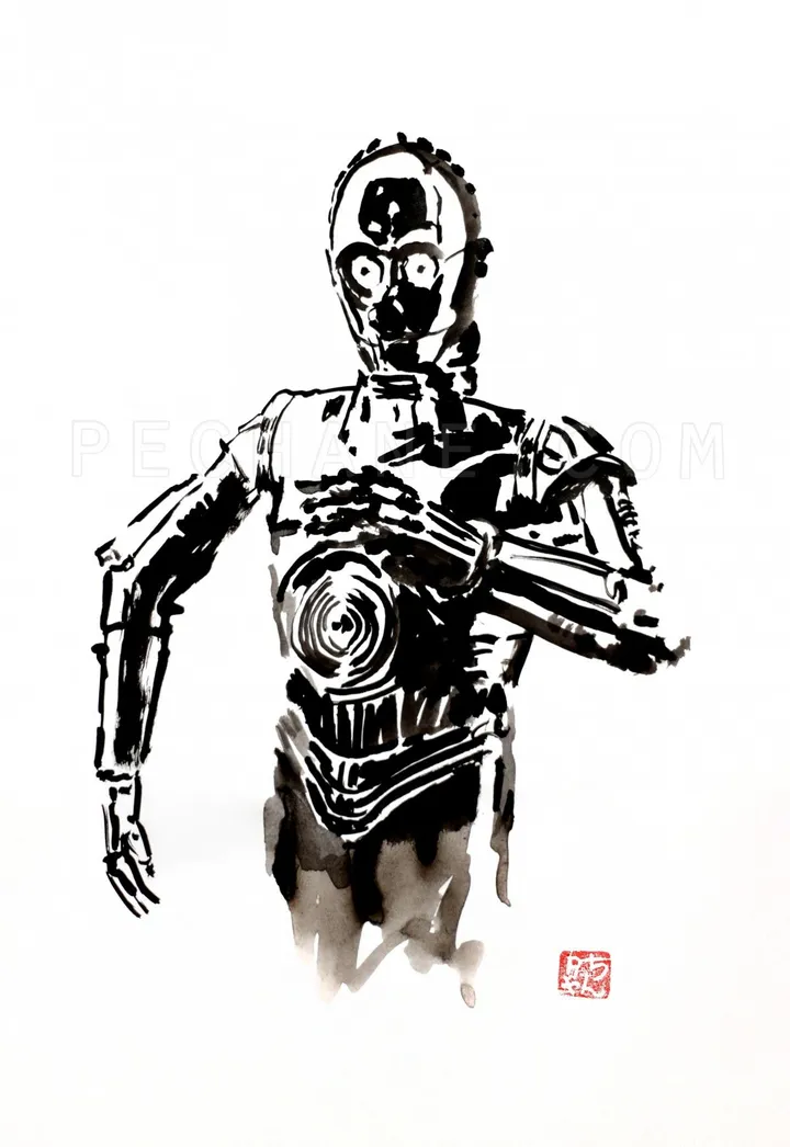 c3po, œuvre de pechane sumi-e