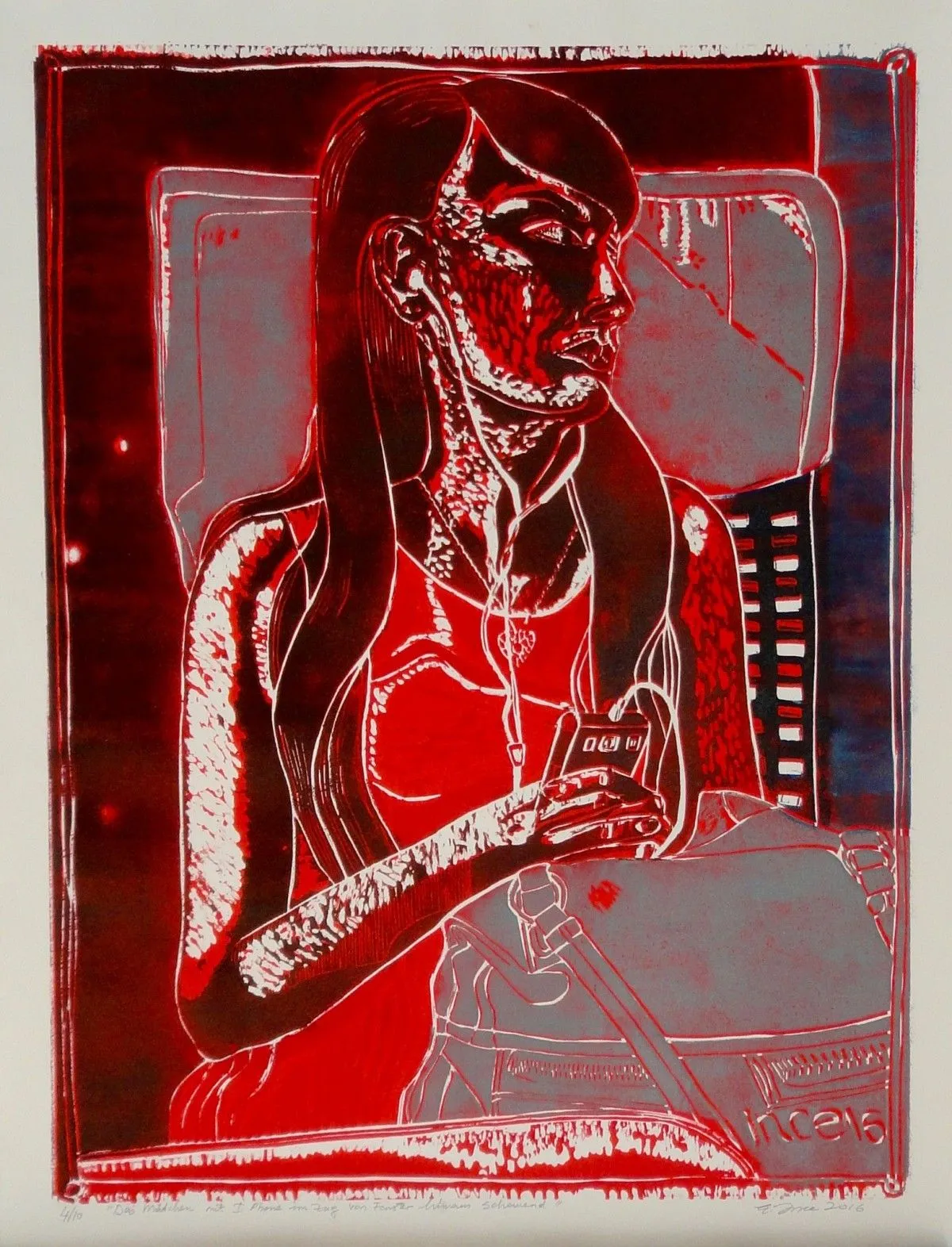 The red girl with I Phone, artwork by Ersin Lübbe-ince