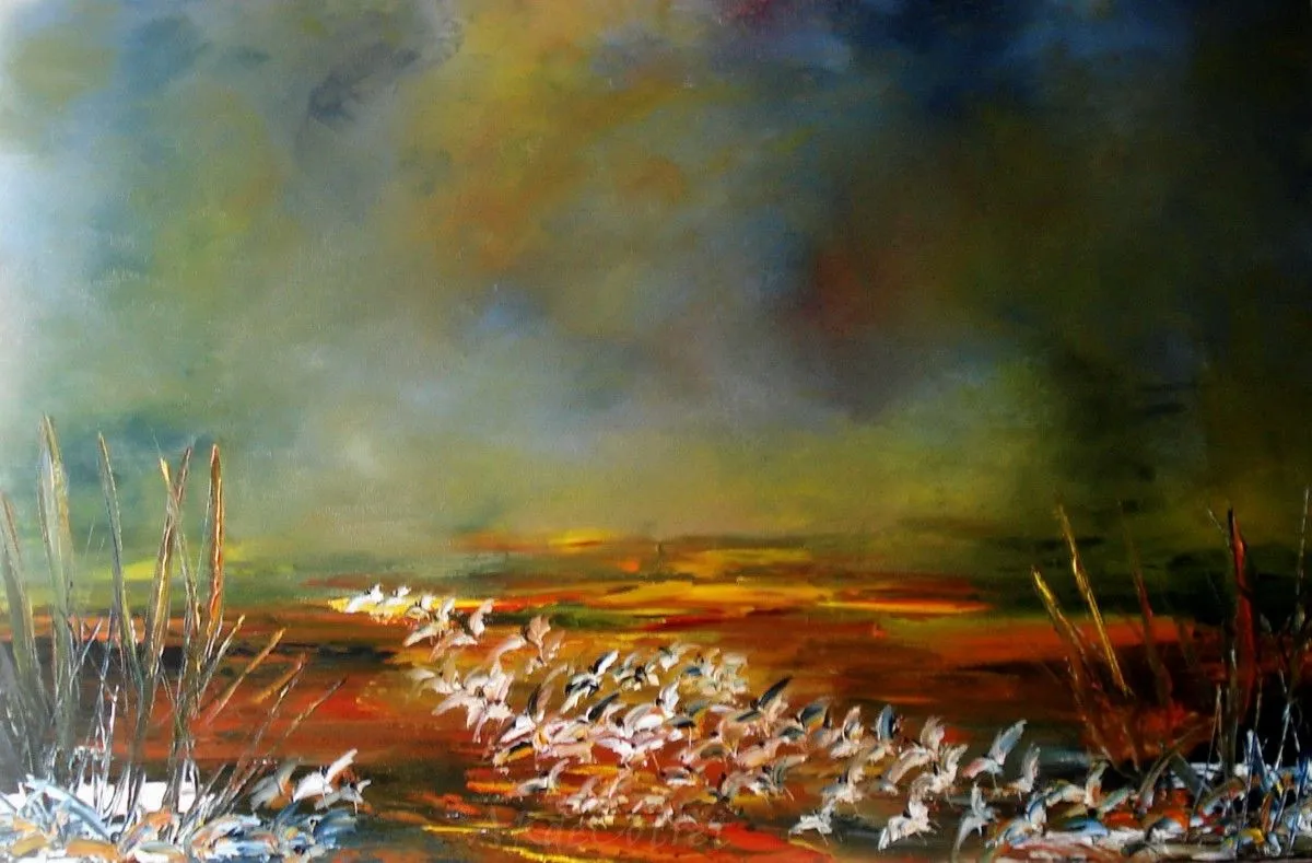Eaux soleil couchant, œuvre de Anne René de Cotret