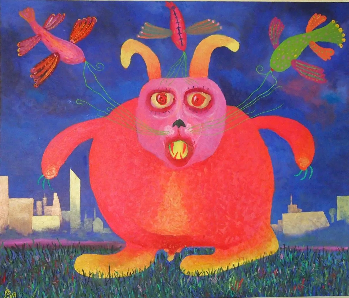 rabbit and birds near kiev play hide and seek, œuvre de Oleksandr Liapin