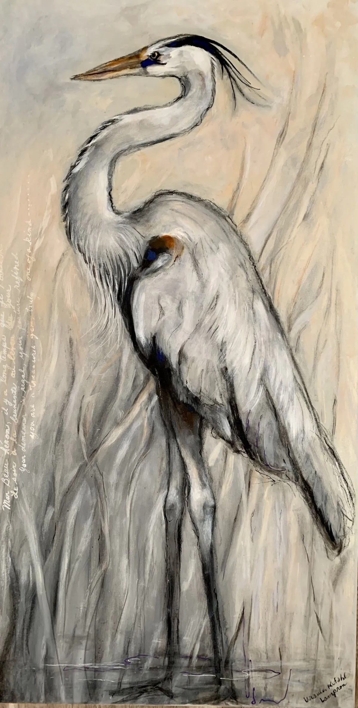 Mon Beau Heron, œuvre de Ursula Lampron