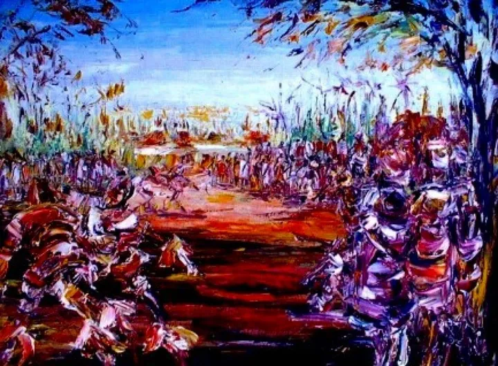 Village square, artwork by Akpan Usoroh