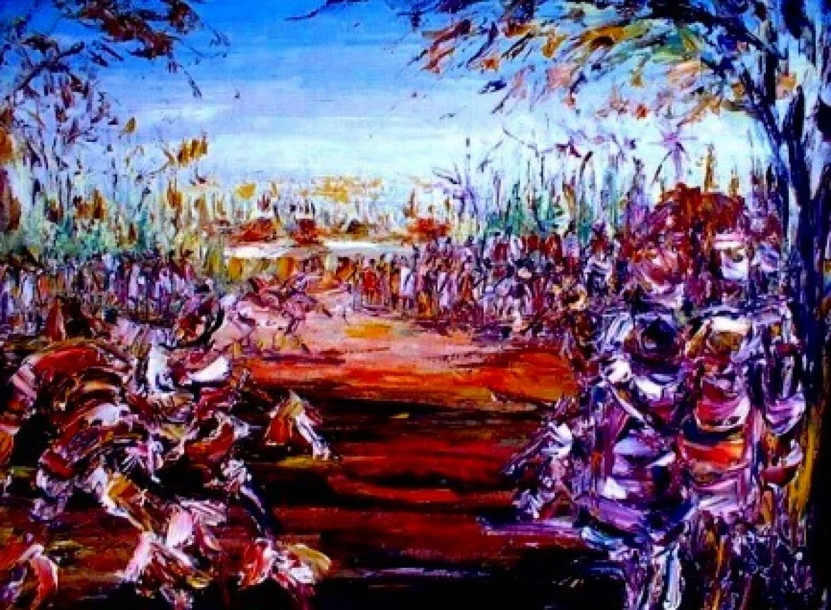 Village square, artwork by Akpan Usoroh